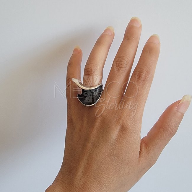 Oxidized Silver Sculptural Wave Ring