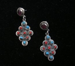 Vintage Style Silver Multi stone Drop Earrings