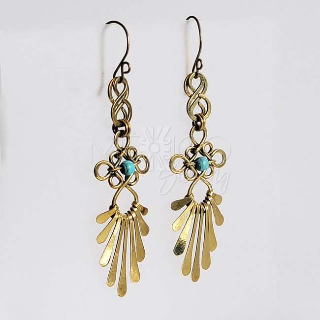 Brass and Turquoise Sun Rays Earrings