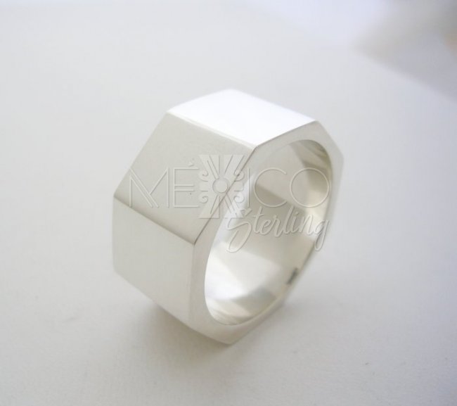 Solid Silver Heptagon Screw, Unisex Ring - Click Image to Close