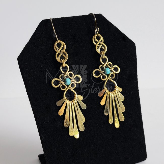 Brass and Turquoise Sun Rays Earrings