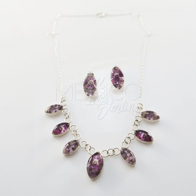 Taxco Baby Lilac Flowers Silver Chain