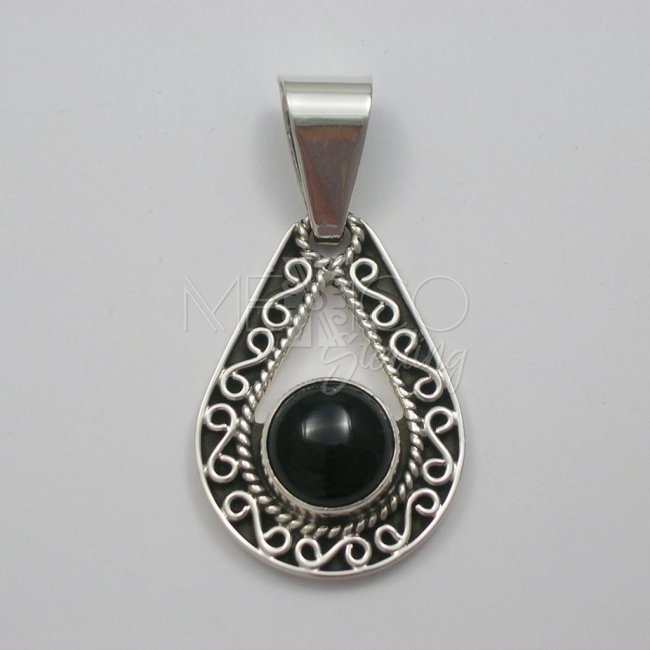 Taxco Solid Silver and Onyx Pendant