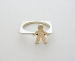 Unique Taxco Sterling Silver Two Tone Boy Square Ring