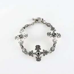 Silver Garnet Flower Cross Bracelet