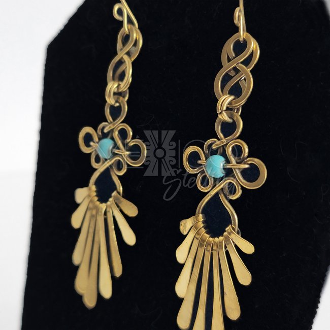 Brass and Turquoise Sun Rays Earrings