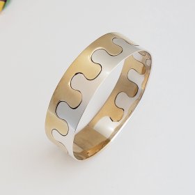 Puzzle Silver Two Tone Cuff Bracelet
