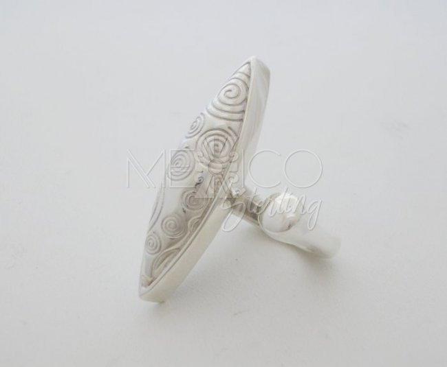 Modern Taxco Silver Ring Carved Swirls