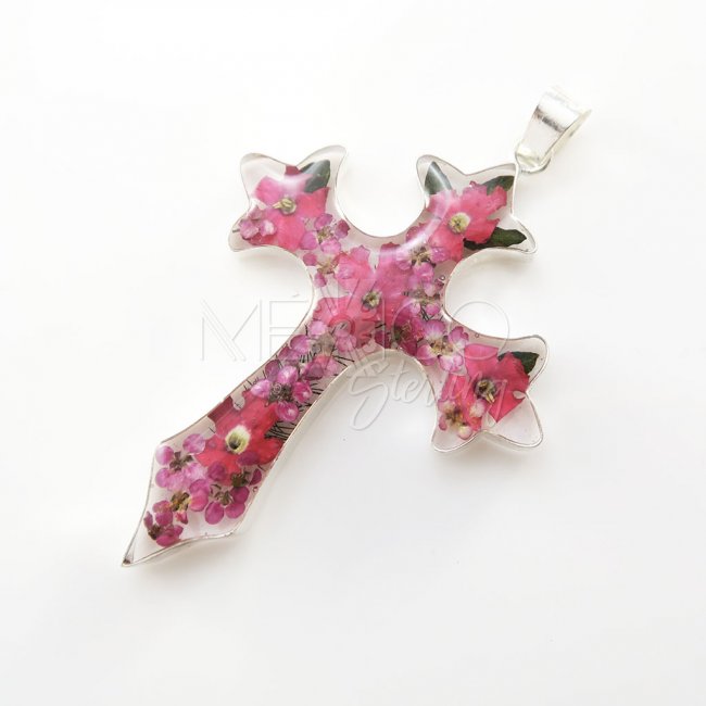 Colorful Silver and Flowers Cross