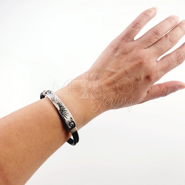 Silver and Rubber Aztec Theme Bracelet