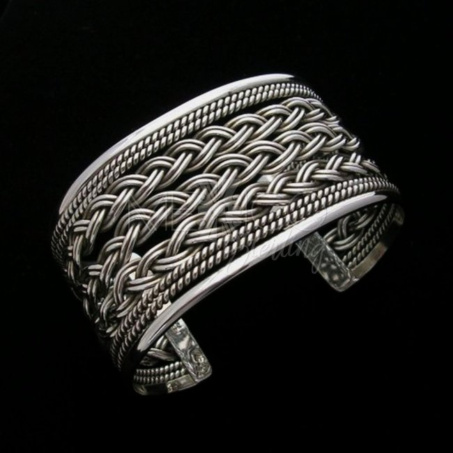 Plus Size Silver Braided Cuff Bracelet