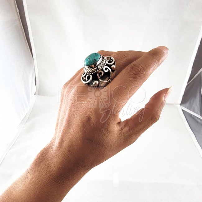 Silver Turquoise Fantasy Poison Ring