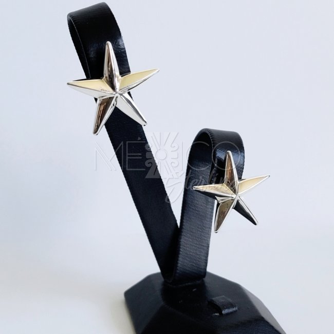 Bold Silver Five Point Star Post Earrings