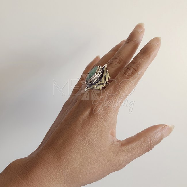 Baroque Taxco Silver Aventurine Poison Ring