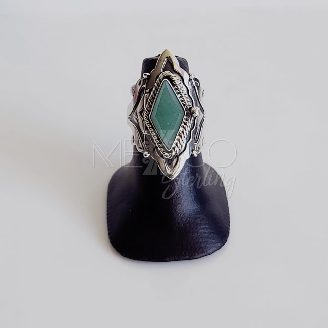 Baroque Taxco Silver Aventurine Poison Ring