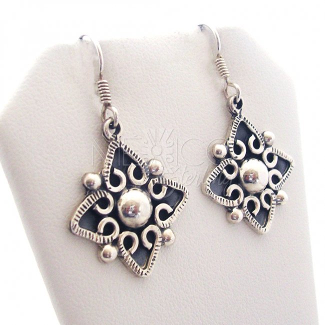 Taxco Silver Evening Star Dangle Earrings