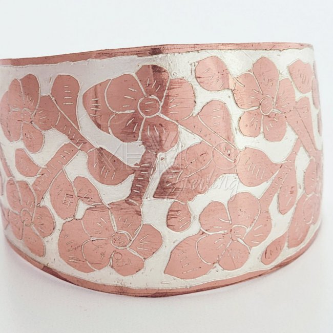 Floral Copper and Laminated Silver Cuff