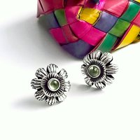 Artisan Silver Peridot Flower Post Earrings