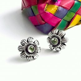 Artisan Silver Peridot Flower Post Earrings
