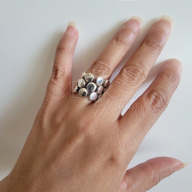 Flexible Silver Bubbles Statement Ring