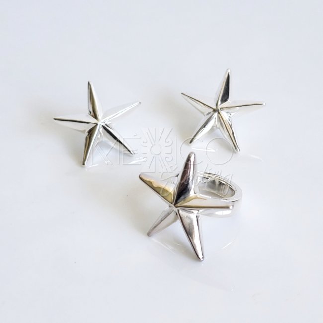 Bold Silver Five Point Star Post Earrings