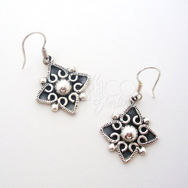 Taxco Silver Evening Star Dangle Earrings - Click Image to Close
