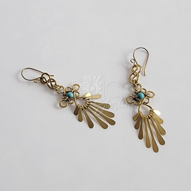 Brass and Turquoise Sun Rays Earrings