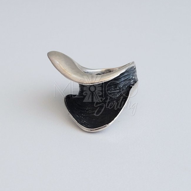 Oxidized Silver Sculptural Wave Ring