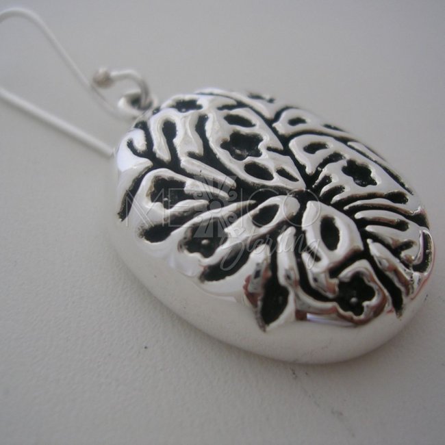 Silver 925 Earrings and Carved Vine Shapes