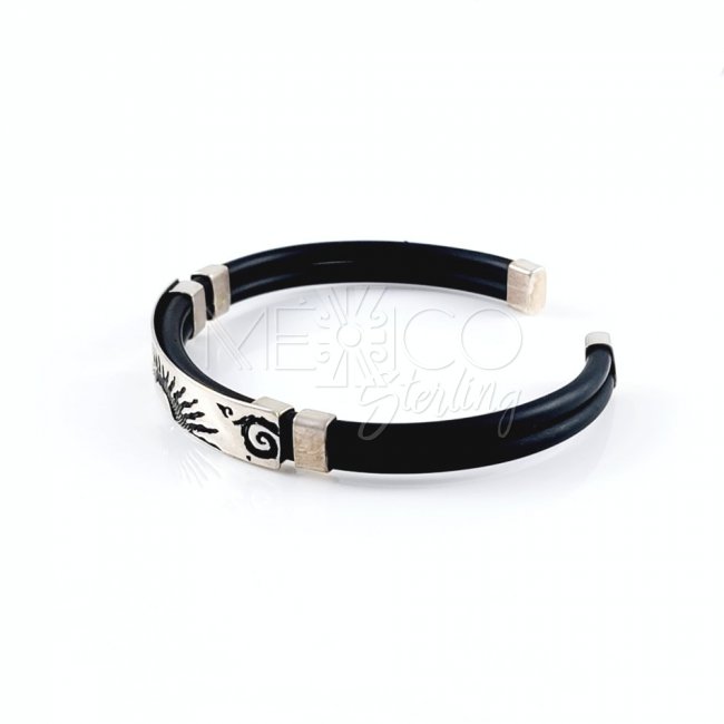 Silver and Rubber Aztec Theme Bracelet
