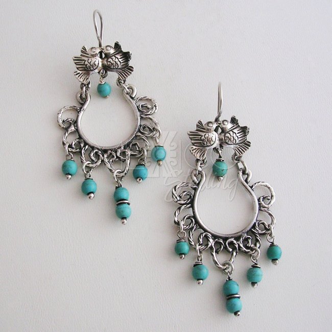 Classic Silver Earrings with Stone Beads