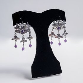 Lovely Silver Birdies with Amethyst Earrings