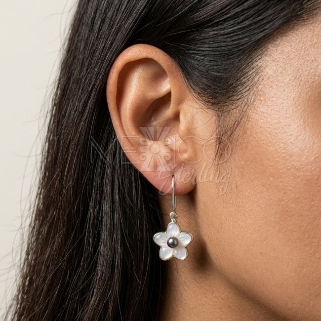 Silver and Mother of Pearl Flower Earrings