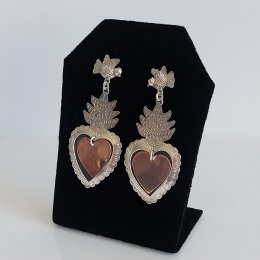 Silver Copper Sacred Hearts Long Earrings