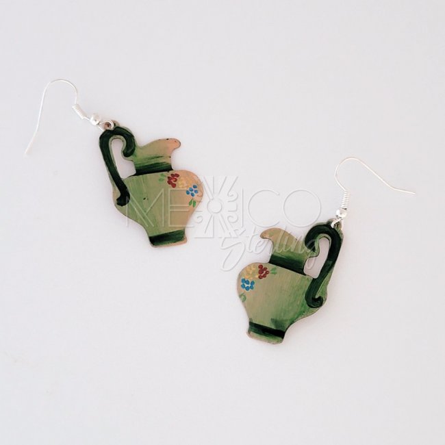 Mexican Decorated Copper Jarritos Earrings