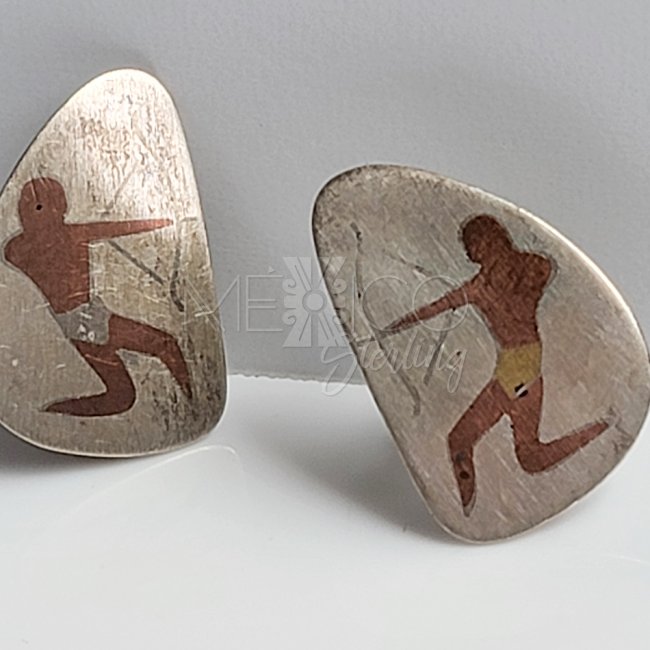 Vintage Silver Cave Paintings Screw Earrings