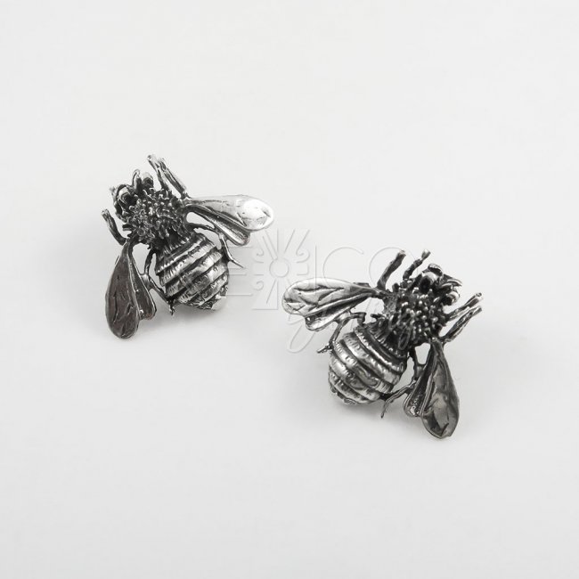 Unusual Taxco Silver Bee Earrings - Click Image to Close