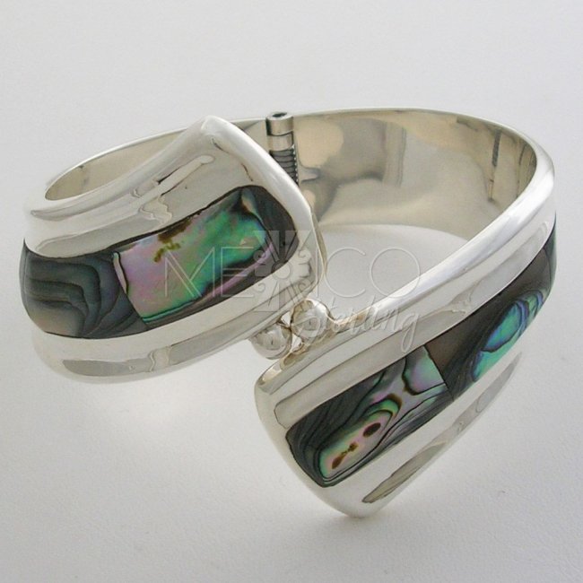 Hinge Sterling Silver and Abalone Cuff - Click Image to Close