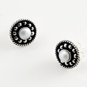 Bright Silver and Pearl Discs Studs