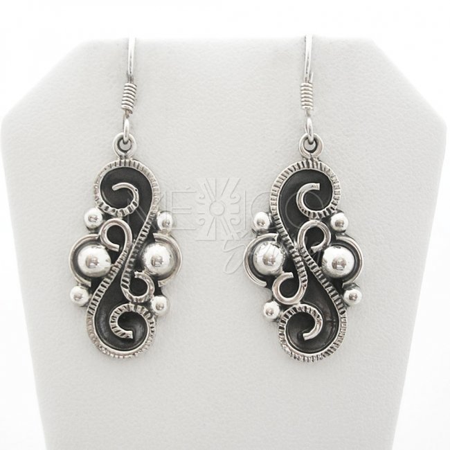 Taxco Oxidized Silver Dangle Earrings - Click Image to Close