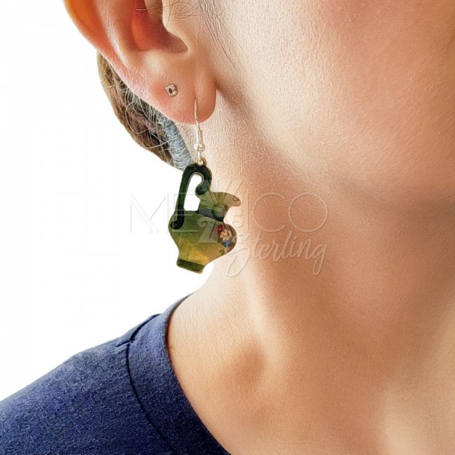 Mexican Decorated Copper Jarritos Earrings