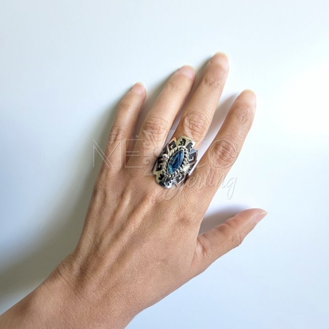 Aztec Oxidized Silver Poison Ring