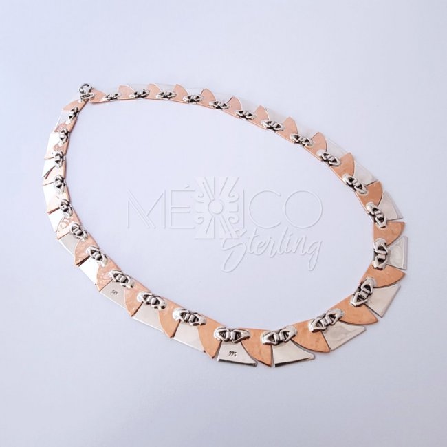 Taxco Silver and Copper Puzzle Necklace