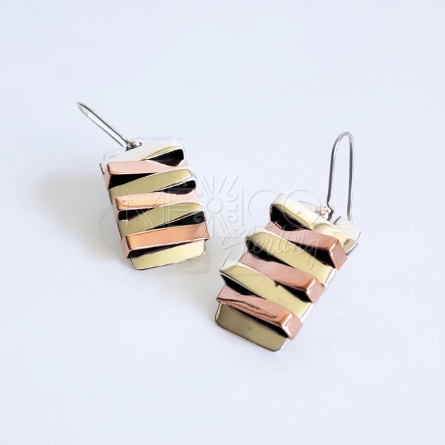 Silver Mixed Metals Stacked Bar Earrings