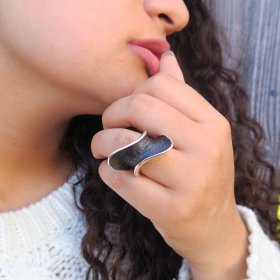 Oxidized Silver Sculptural Wave Ring