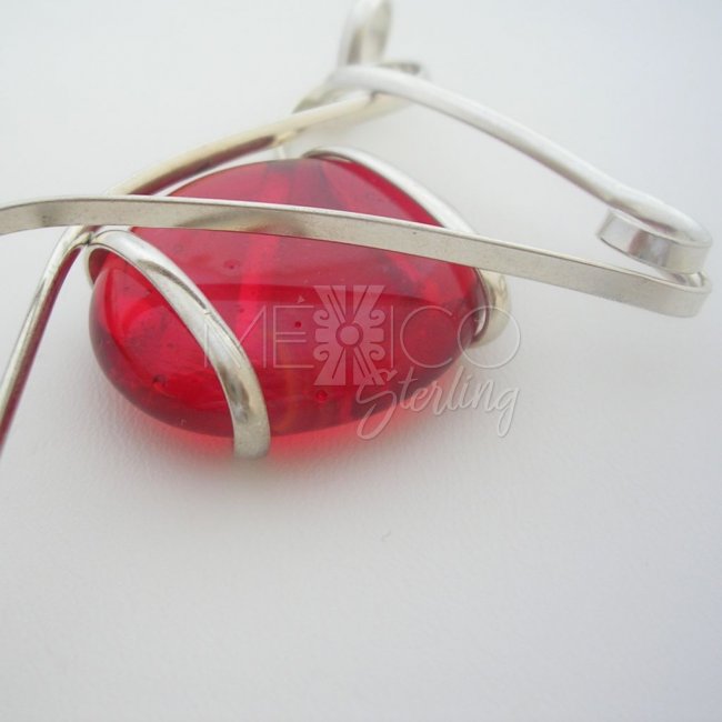 Silver Plated and Red Glass Pendant