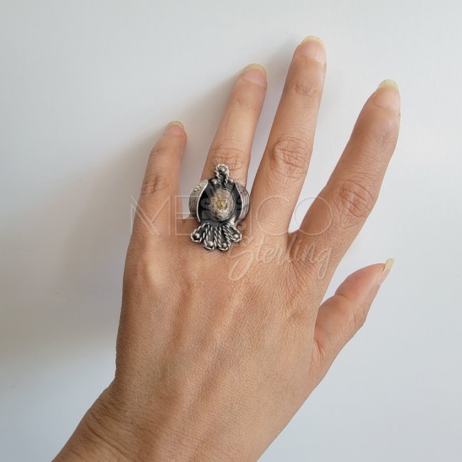 Mexican Opal and Silver Vintage Eagle Ring