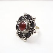 Silver Carnelian Romantic Flower Ring