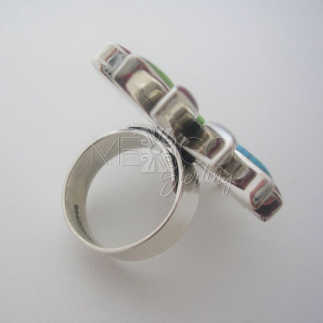 Adjustable Silver Ring with Faux Gemstones