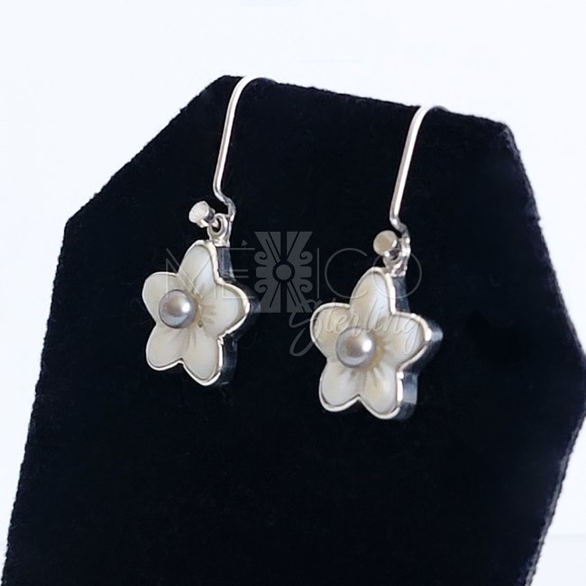 Silver and Mother of Pearl Flower Earrings